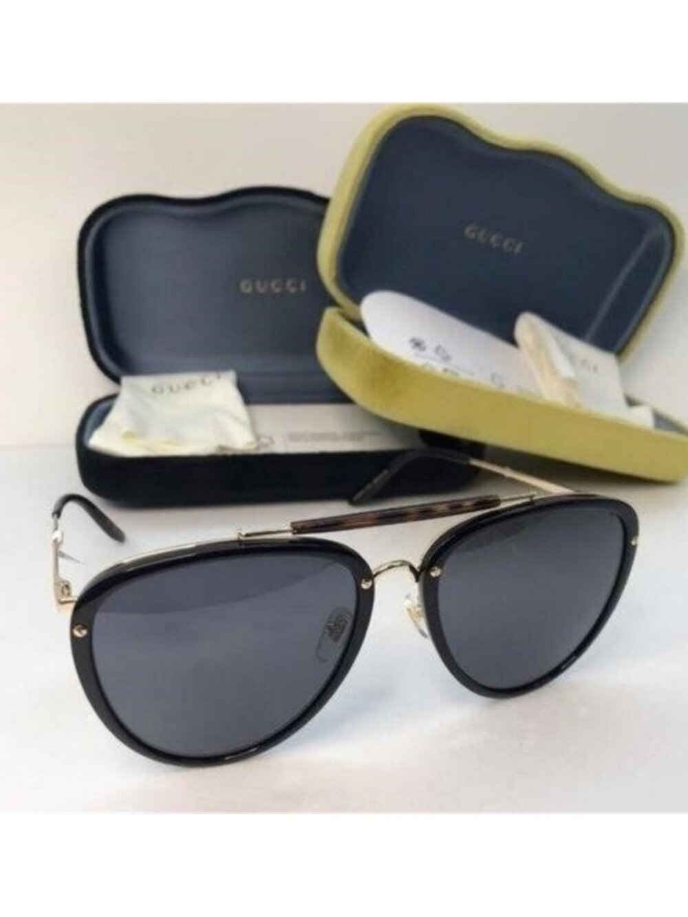 New Original Gucci GG0672S Unisex Aviator Sunglasses, Black/Grey - Picture 8 of 12